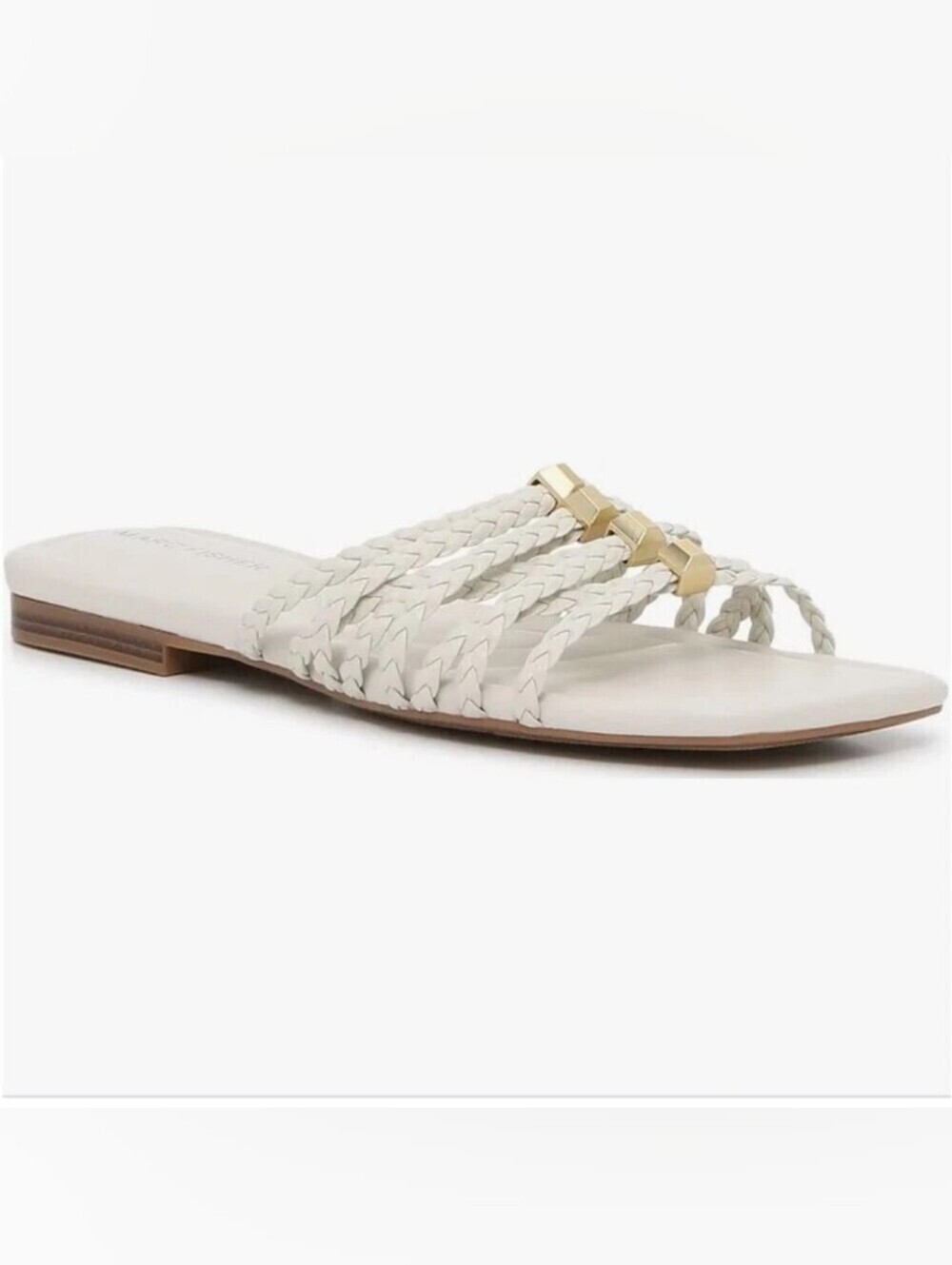 Woven Slide Sandal with Gold Accent - White
